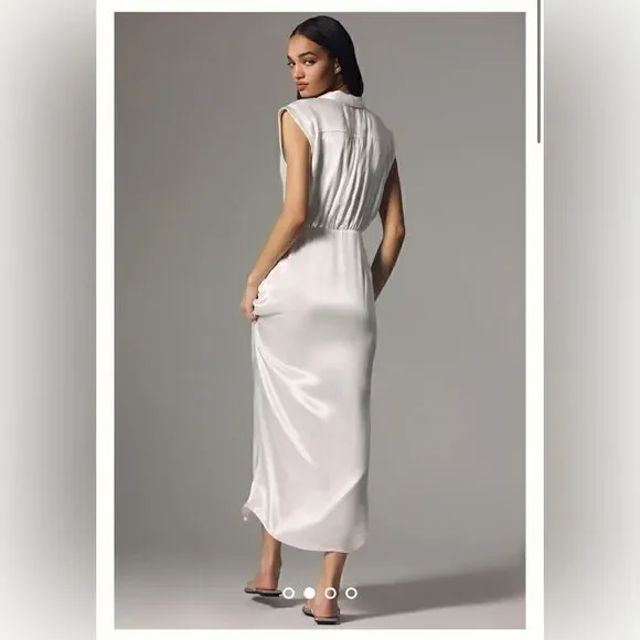 Anthropologie Sleeveless V-Neck Twist-Front Satin Midi Dress Size 0 - Picture 2 of 4